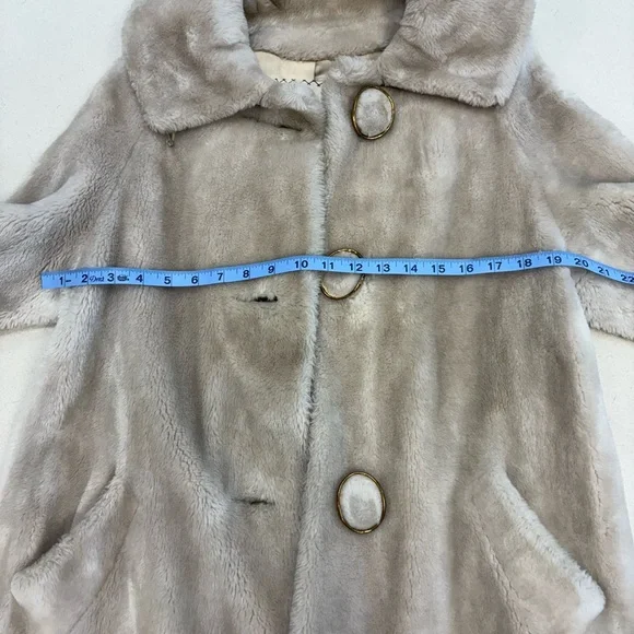 Vintage Real Fur Cream Mid-Length Coat w/ Gold Ring Buttons
